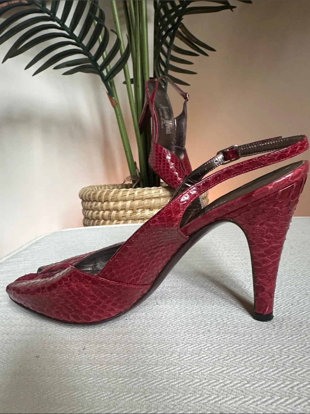 Bruno Magli vintage Red snake skin Slingback Heels